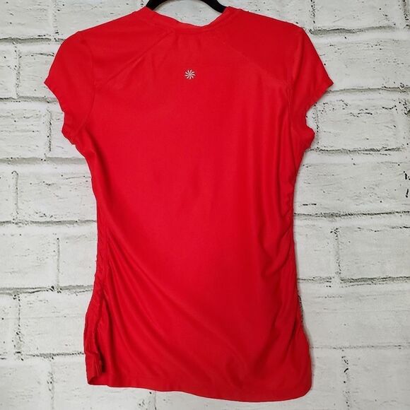 Athleta Red rouched side workout top Size small reflective 861705 - Picture 6 of 6